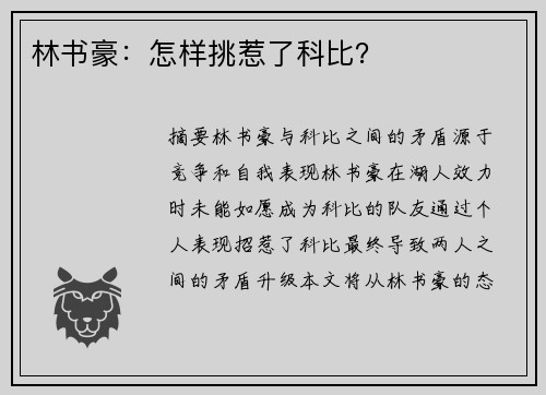 林书豪：怎样挑惹了科比？
